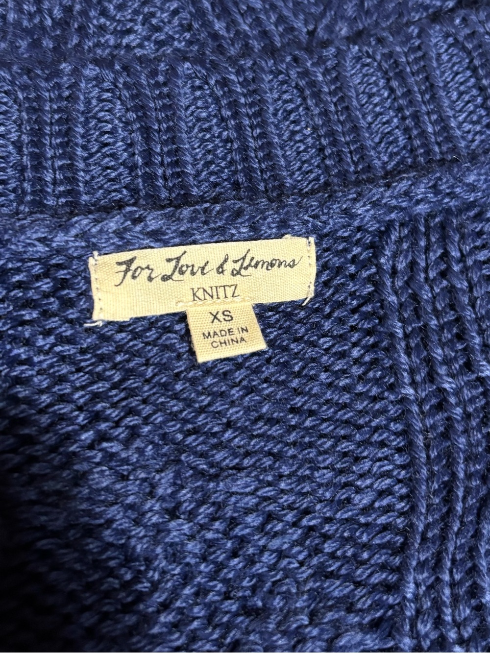 For Love And Lemons Navy Cable V-Neck Zip Sweater - Picture 6 of 9